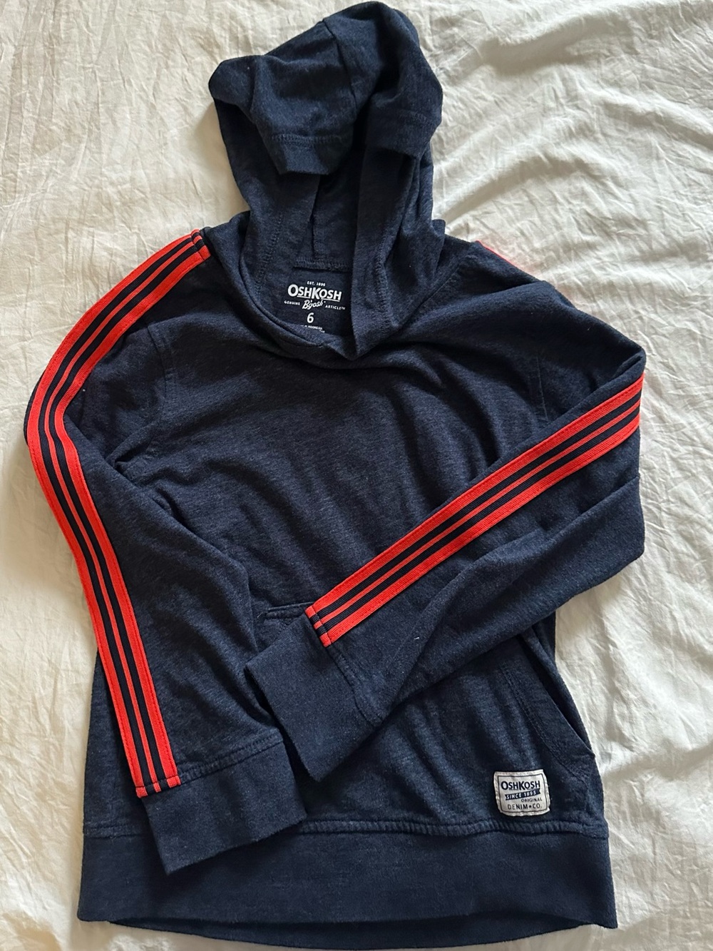 OshKosh B'gosh Navy Hoodie with Red Sleeve Stripes Boys Size 6